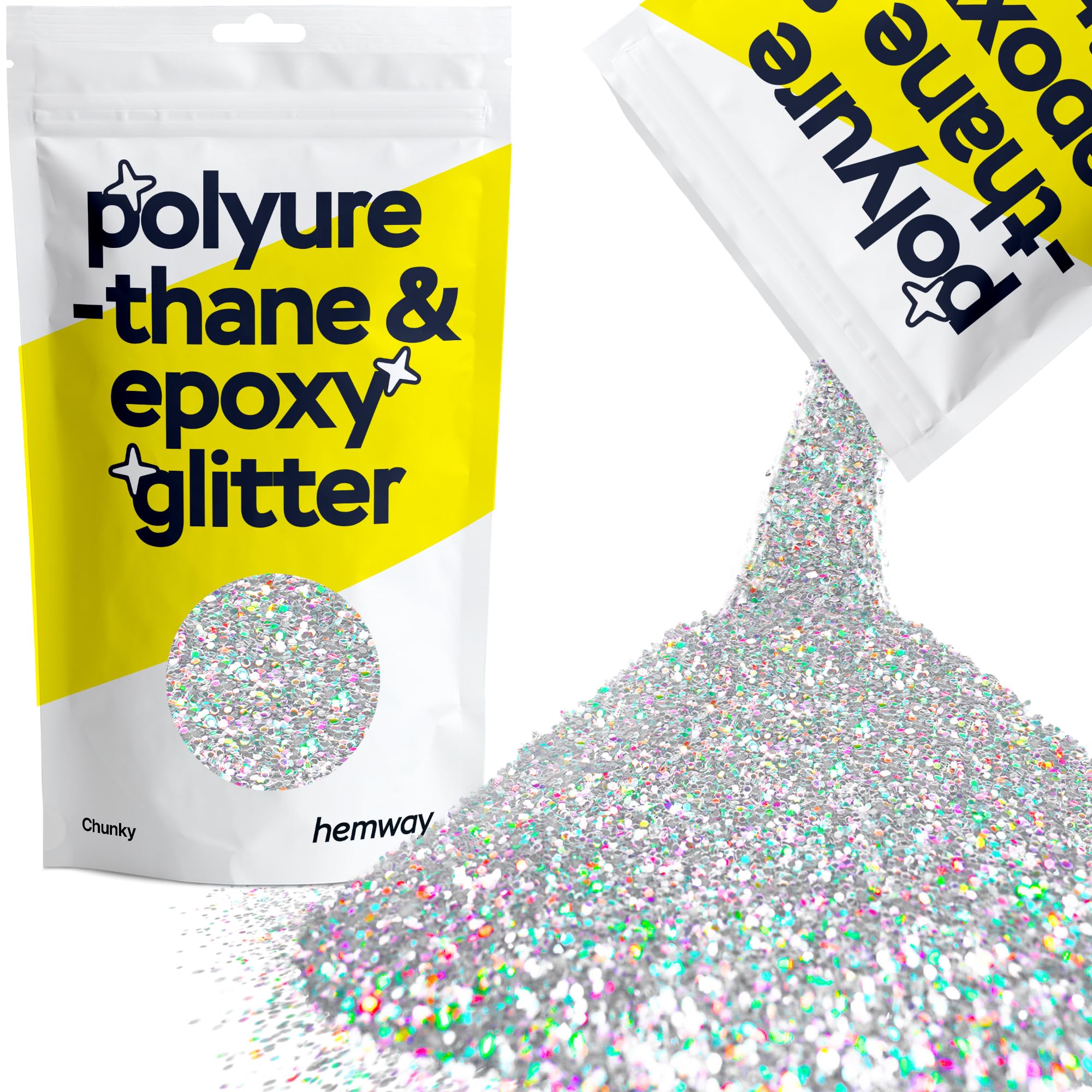 Hemway Resin Glitter Silver Holographic 100g Chunky | Polyurethane & Epoxy Glitter for Resin Crafts, Tumblers, Coasters, Floor & Table Art — image 1