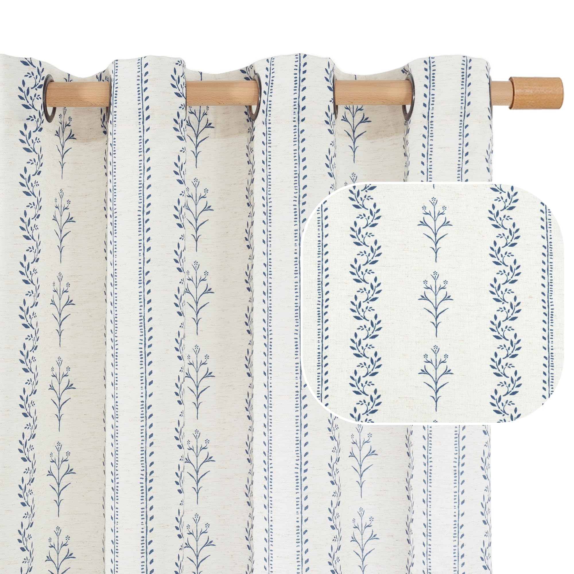 Photo 1 of BGment Navy Blue Vintage Floral French Country Curtains 63 Inch Length for Living Room Boho Print Light Filtering Window Curtains & Drapes for Farmhouse Rustic, Each 52 Inch Wide, 2 Panels Set