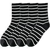 CORFINXM Striped Crew Socks for Women, Crew Cotton cozy casual Socks 4 Pairs in size 5-8