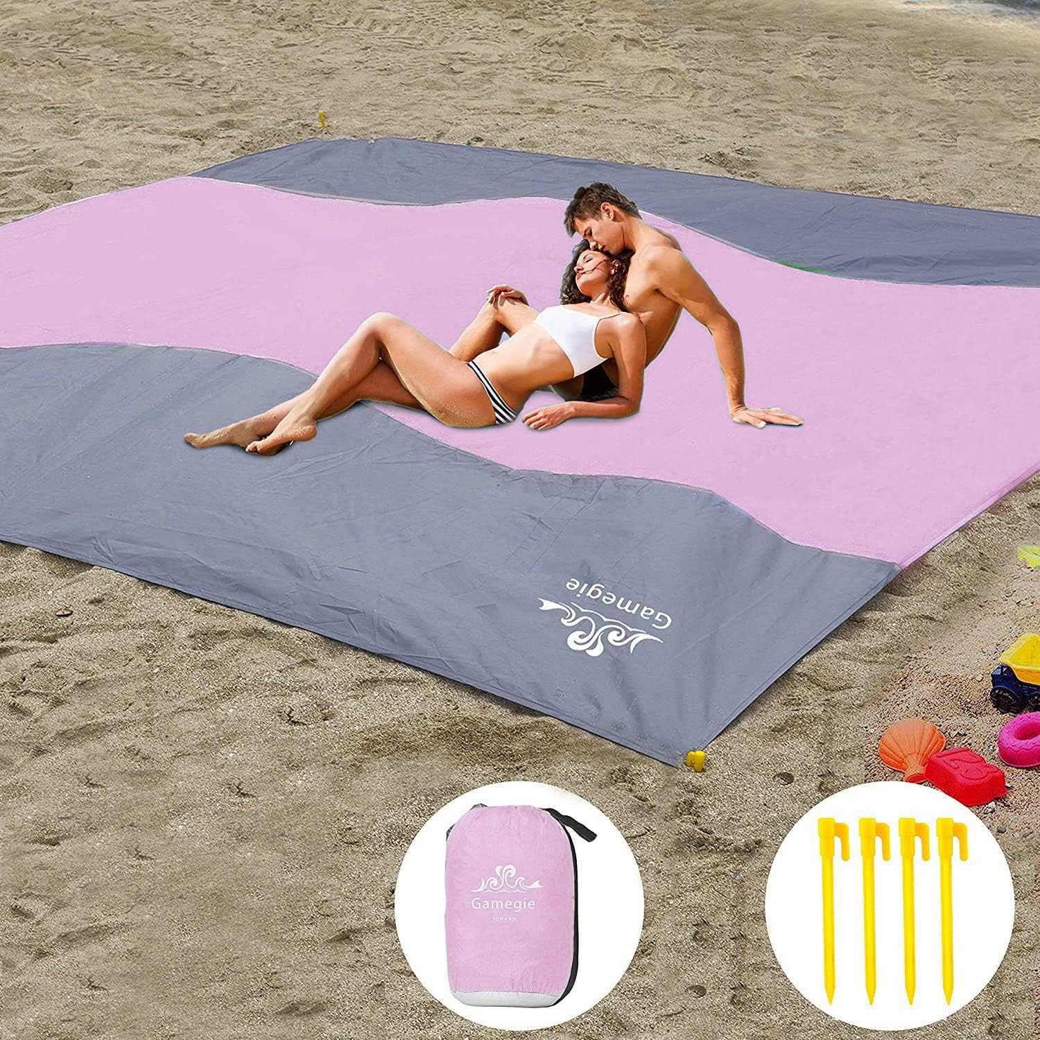Beach Blanket Waterproof Sandproof,Beach Mat Sand Free Waterproof,Sandless Blankets with 4 Stakes
