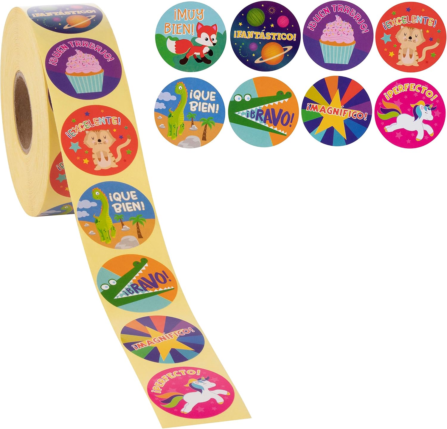 Rotolo 1000 Adesivi Motivazionali In Spagnolo Per Insegnanti – Frasi Ispiratrici Con Disegni Carini, 3,8 Cm