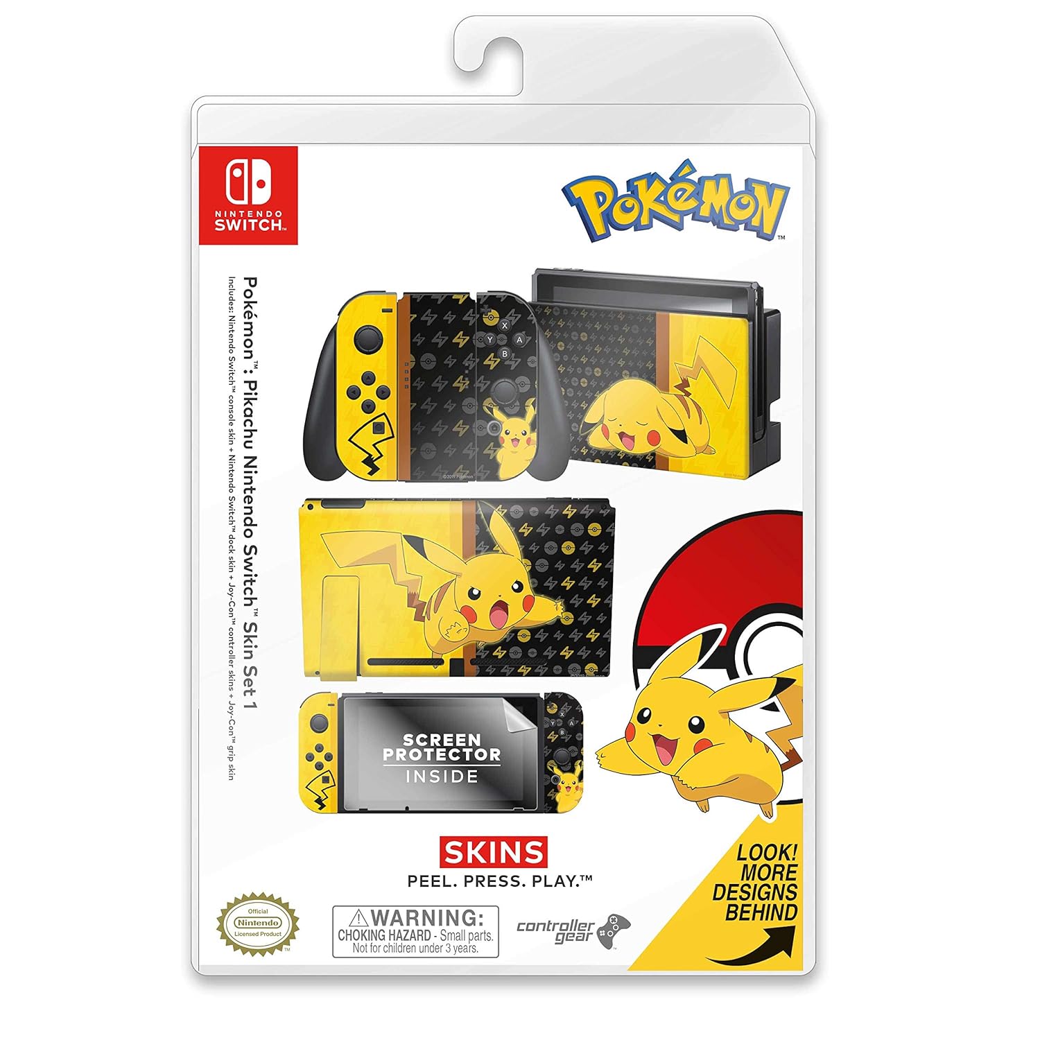 Controller Gear Nintendo Switch Skin & Screen Protector Set - Pokemon - Pikachu Set 1 - Nintendo Switch: Video Games