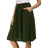 Afibi Womens High Waisted A Line Pleated Midi Skirt Button Front Skirts with Pocket