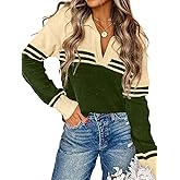 COCCKO Womens Long Sleeve V Neck Pullover Sweaters Casual Striped Knitted Sweater Jumper Tops