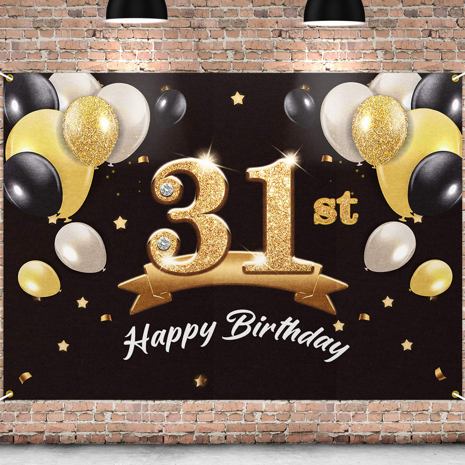 PAKBOOM Happy 31st Birthday Banner Backdrop - 31 Birthday Party Decorations Supplies for Men - Black Gold 4 x 6ft