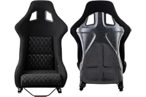 CIWUCSEAT Size L Piece of Universal Fiber Glass Racing Bucket Seat, Black Fabric White Diamond Stitch w/Dual Lock slider And L Shape Bracket, Stronger Fiberglass Colorful Glossy Back Fit For Driving Car Use