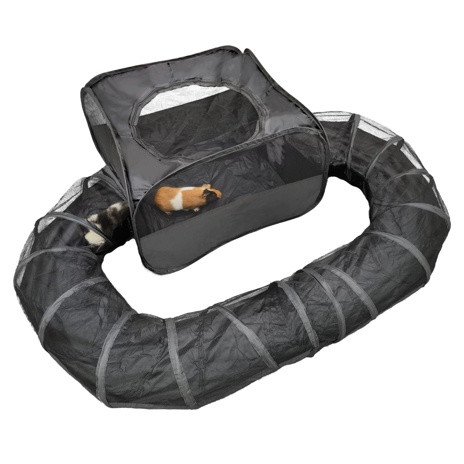 Photo 1 of Guinea Pigs Playpen with Surround Tunnel,Pop Open Tent with Tube for Dwarf Rabbits,Chinchilla,Ferret and Other Small Animals to Run and Exercise Indoor or Outdoor (Playpen with Tunnel)
