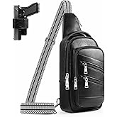 LarKoo Conceal Carry Sling Bag - Virgan Leather Sling Backpack Fanny Pack Crossbody Chest Bags with Holster&Guitar Strap…