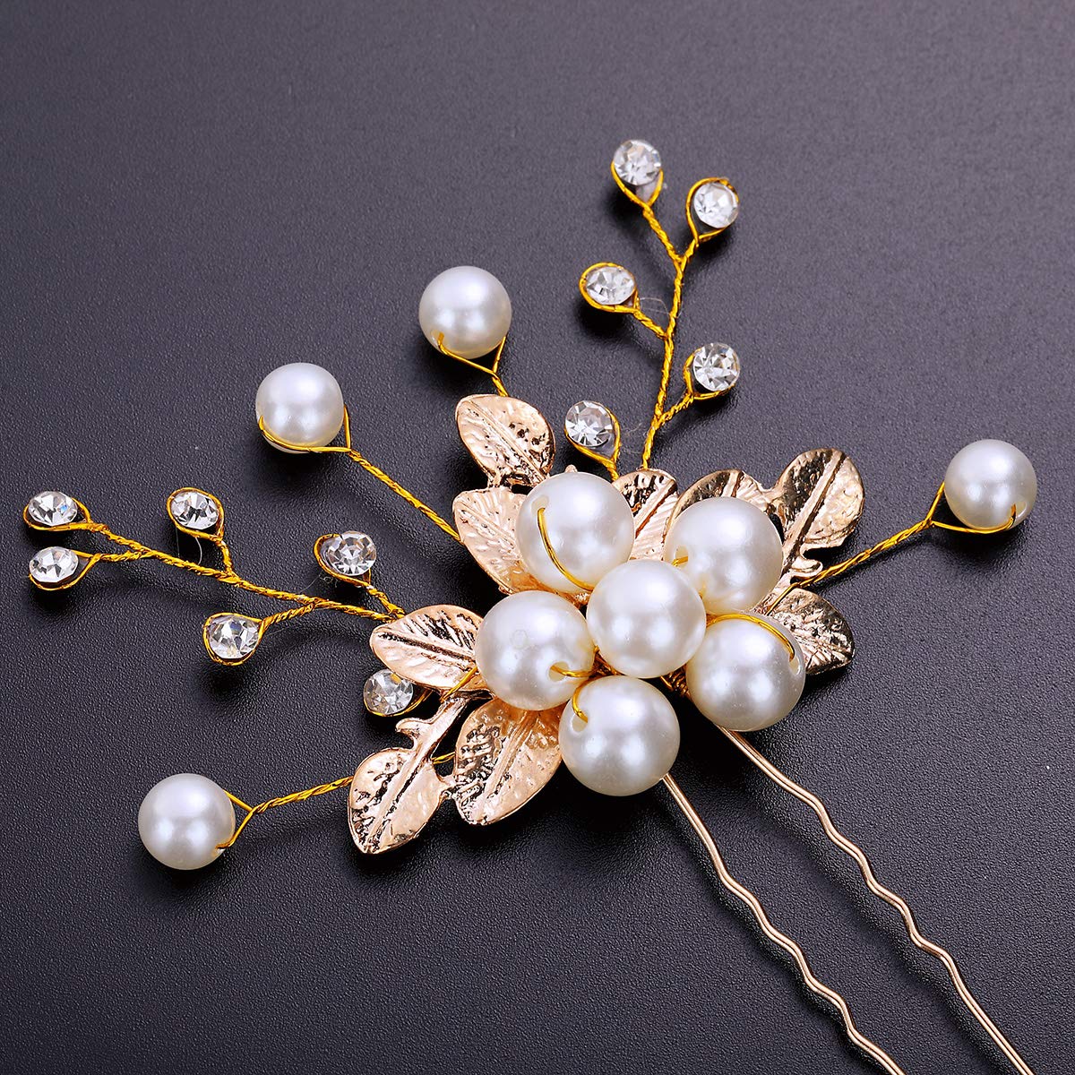 Surray Wedding Hair Pins Gold for Women Girls Pearl Bridal Hair Pieces Cute 3D Leaves Handmade Crystal Flower Vintage Hair Accessories for Bridesmaid Gifts : Beauty