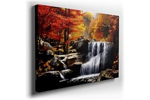 Vibrant Autumn Waterfall Amid Fiery Foliage, A Tranquil Yet Dynamic Nature Scene Large, Decor, Office, Bedroom. Size: 130x86 