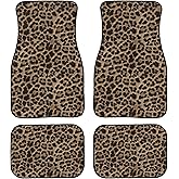 YINGQIGUAN Brown Leopard Print Car Floor Mats Universal Abstract Cheetah Pattern Wild Animal Skin Texture Floor Mats for Cars Front Rear Car Foot Mats Rugs Cute Car Accessories for Trucks SUV Sedans