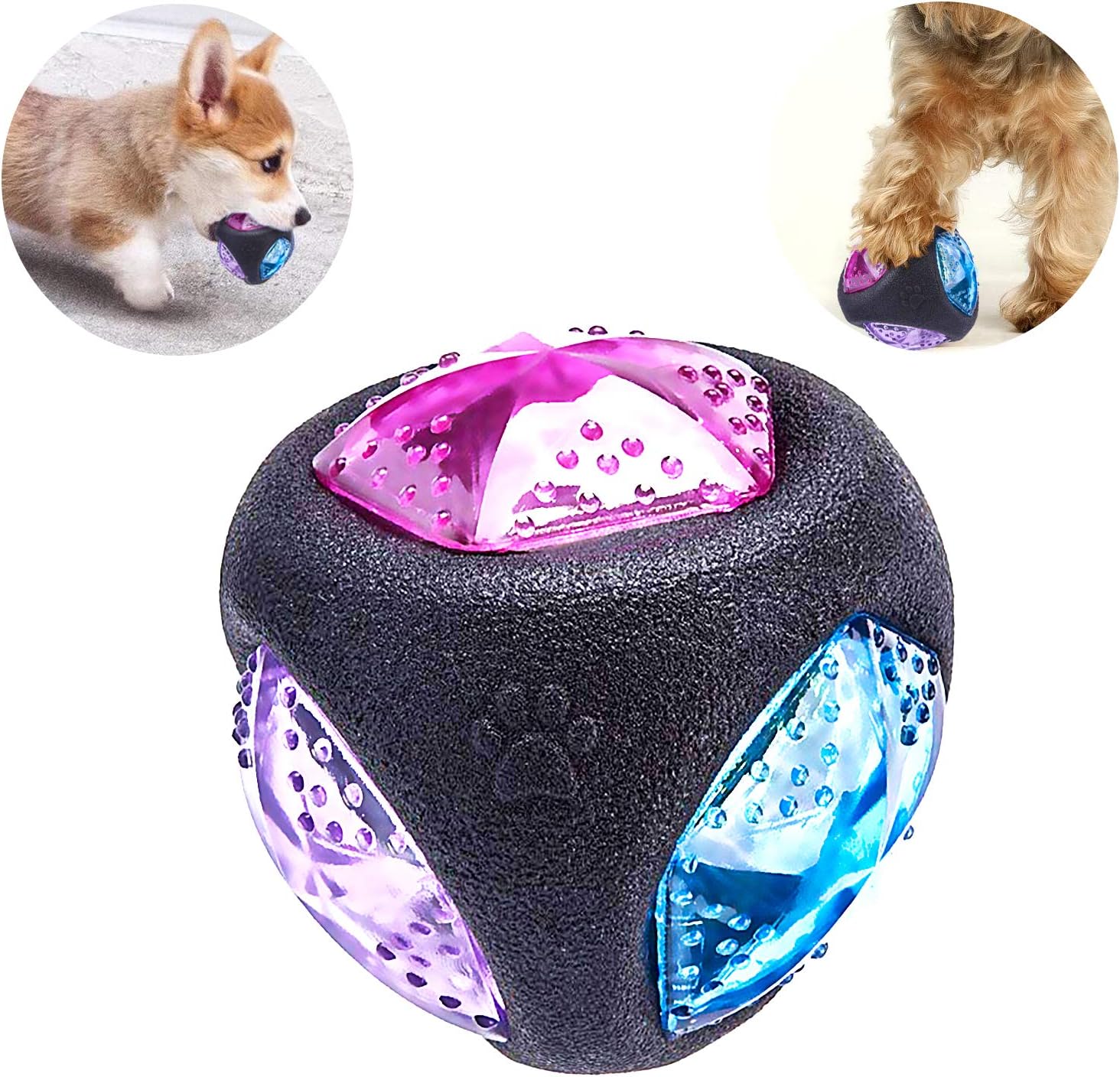 PEDOMUS Dog Ball Elastic Flash LED Ball Bounce-Activated Light Up Dog Ball Squeaker Ball Dog Toy Interactive Ball for Dogs