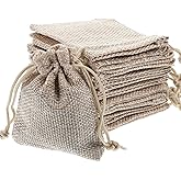 20PCS Reusable Burlap Gift Bags with Drawstring 4.7 x 3.5 Inch Small Party Favor Gift Bags Premium Linen Jewelry Pouches Brown Linen Sacks Bag for Christmas Wedding Party DIY Craft Candy Packing