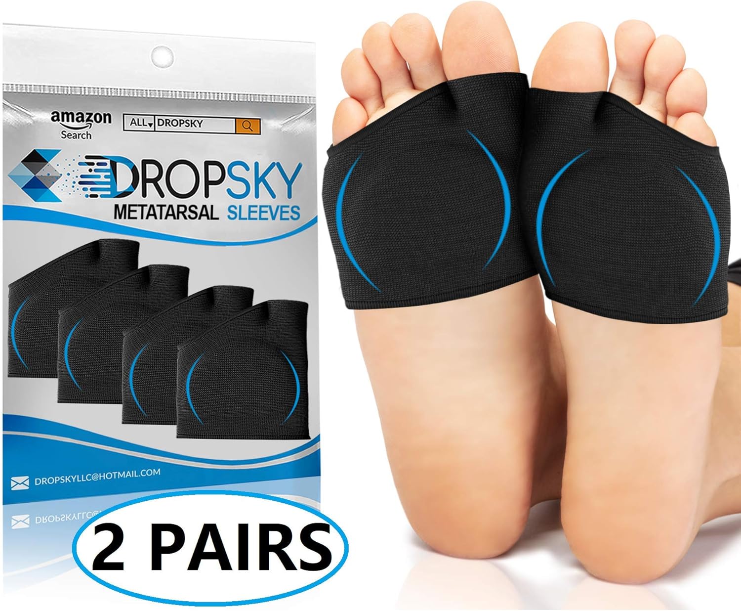 Metatarsal Sleeve with Gel Pads - 2 Pairs - Ball of Foot Cushions with Soft Gel - Fabric Compression - Help Metatarsalgia, Mortons, Neuroma, Calluses Blisters, Diabetic Feet - for Women, Men (Black): Health & Personal Care