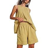 Tomosc Womens 2 Piece Lounge Set Casual Summer Outfits Sleeveless Tank Top and Elastic Waist Shorts with Pockets