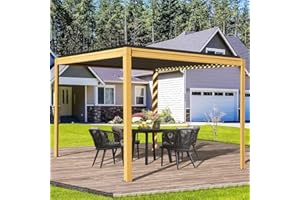 DOMI OUTDOOR LIVING Domi Louvered Pergola 10' x 10' Outdoor Aluminum Pergola with Adjustable Roof, Wood Grain Aluminum Frame, Efficient Drainage System for Patio, Deck, Garden