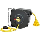 AmazonCommercial Extension Cord Reel Heavy Duty Retractable 12AWG x 40' Feet Industrial Grade 3C/SJT Cable with Triple Tap Co