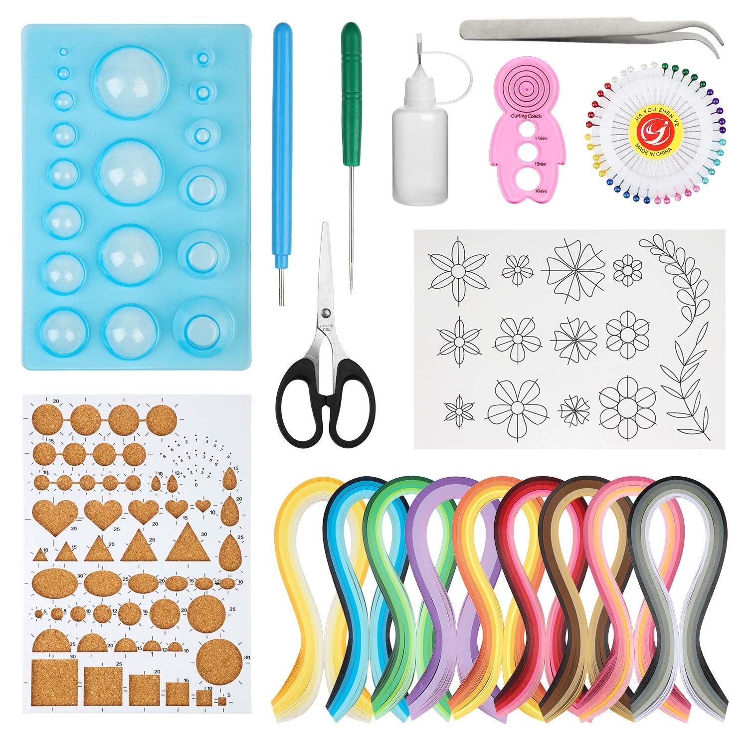 Hyber&Cara Paper Quilling Tools Set 19 Pcs Quilling Kit for DIY Paper Craft Including 45 Colors 900 Strips Quilling Template Mould Board