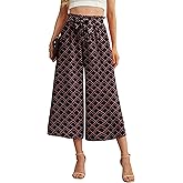 IWOLLENCE Women Flowy Loose Wide Leg Pant Summer Beach Casual Trousers high Waist Adjustable Knot Business Work Casual Pants