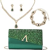 Buric Glitter Evening Clutch Purse for Women Sparkly Shiny Handbag Ladies Wedding Prom Purse with Detachable Chain 4 Pieces Rhinestone Jewelry Set