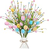 Sggvecsy Artificial Easter Stems 6 Pcs Spring Egg Picks with Colorful Eggs Berries Greenery Leaves Twig Branches for Easter Arrangement Centerpiece Easter Celebration Home Vase Decor