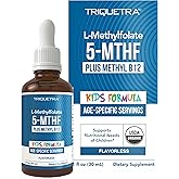 Organic Kids Methylfolate + Methyl B12 Cofactor - Flavorless, Sublingual Form - 5-MTHF Form, Superior Form of Folate - Adjustable Dosing for All Ages - Mood, Behavior, Cognition - 1 oz.