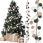 Simgoing 6 ft Christmas Ball Ornament Garland Christmas Bauble Hanging Ornament Neutral Velvet Bulb Ball Garland for Xmas Tree Table Mantel Staircase Indoor Outdoor Decor(White, Brown, Green)