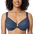 DELIMIRA Women's Front Closure Bras Plus Size Lace Full Coverage Underwire Unlined Bra