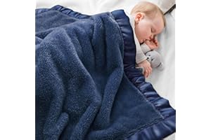 Pro Goleem Fleece Baby Blankets for Boys with 2 Inch Satin Trim, Super Soft Plush Receiving Blanket for Infant Toddler Newborn, Cozy 30x40 Inch Crib & Stroller Blanket (Navy Blue)