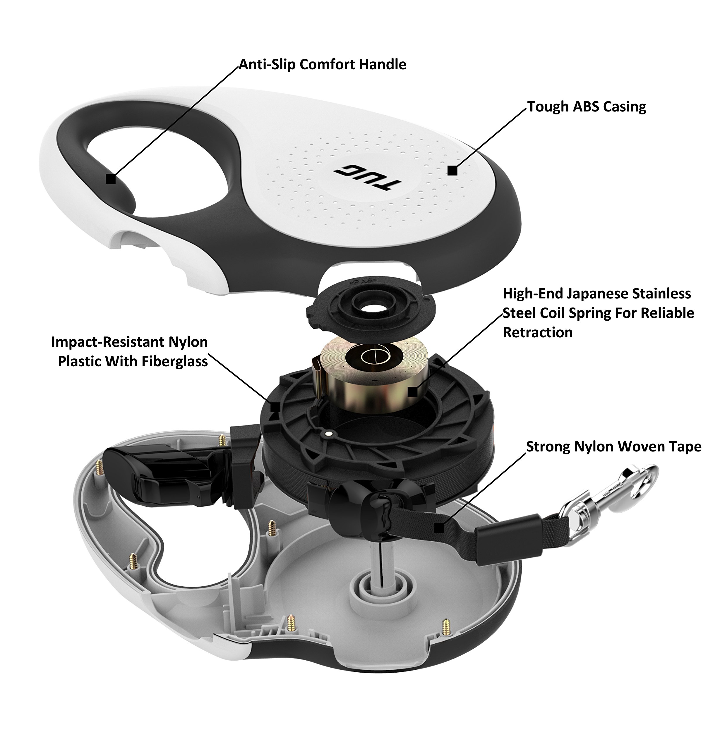 TUG Patented 360° TangleFree, Heavy Duty Retractable Dog Leash With