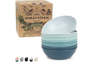 Grow Forward Premium Wheat Straw Cereal Bowls - 20oz Reusable Small Plastic Bowls Set of 8 - Unbreakable BPA-Free Dishwasher & Microwave Safe Soup Bowls for Kitchen, Camping, RV - Seascape
