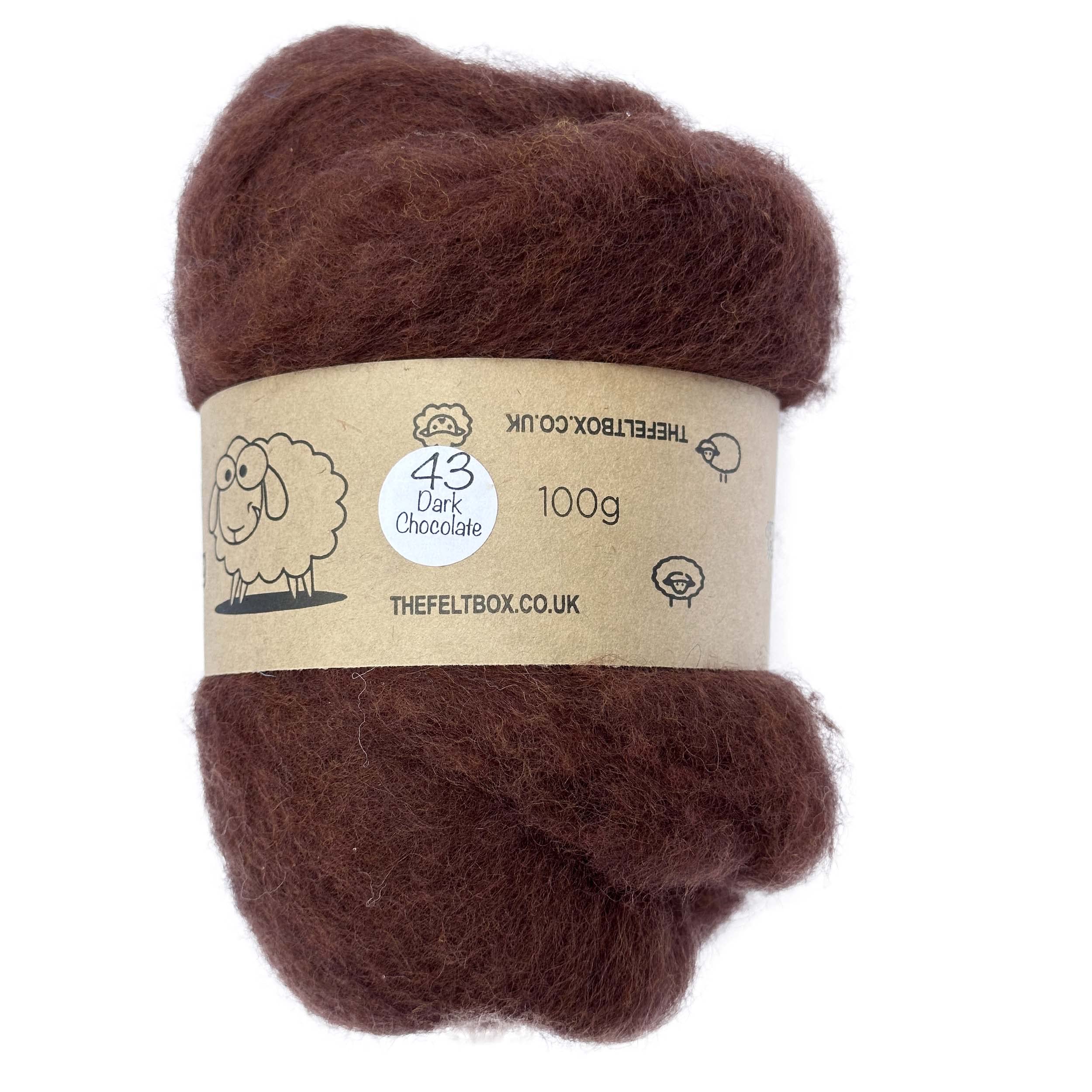 The Felt Box Needle Felting Wool Carded Batting : Short Coarser Mixed Together Fibres, Use as Core or Finish Wool 100 g | 3.5 oz- Dark Chocolate #43