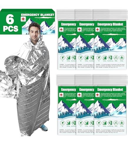 ANCwear Emergency Blankets Pack-12,Foil Mylar Thermal Blankets Space Blanket 52x82 For Outdoorshikingsurvivalor First Aid