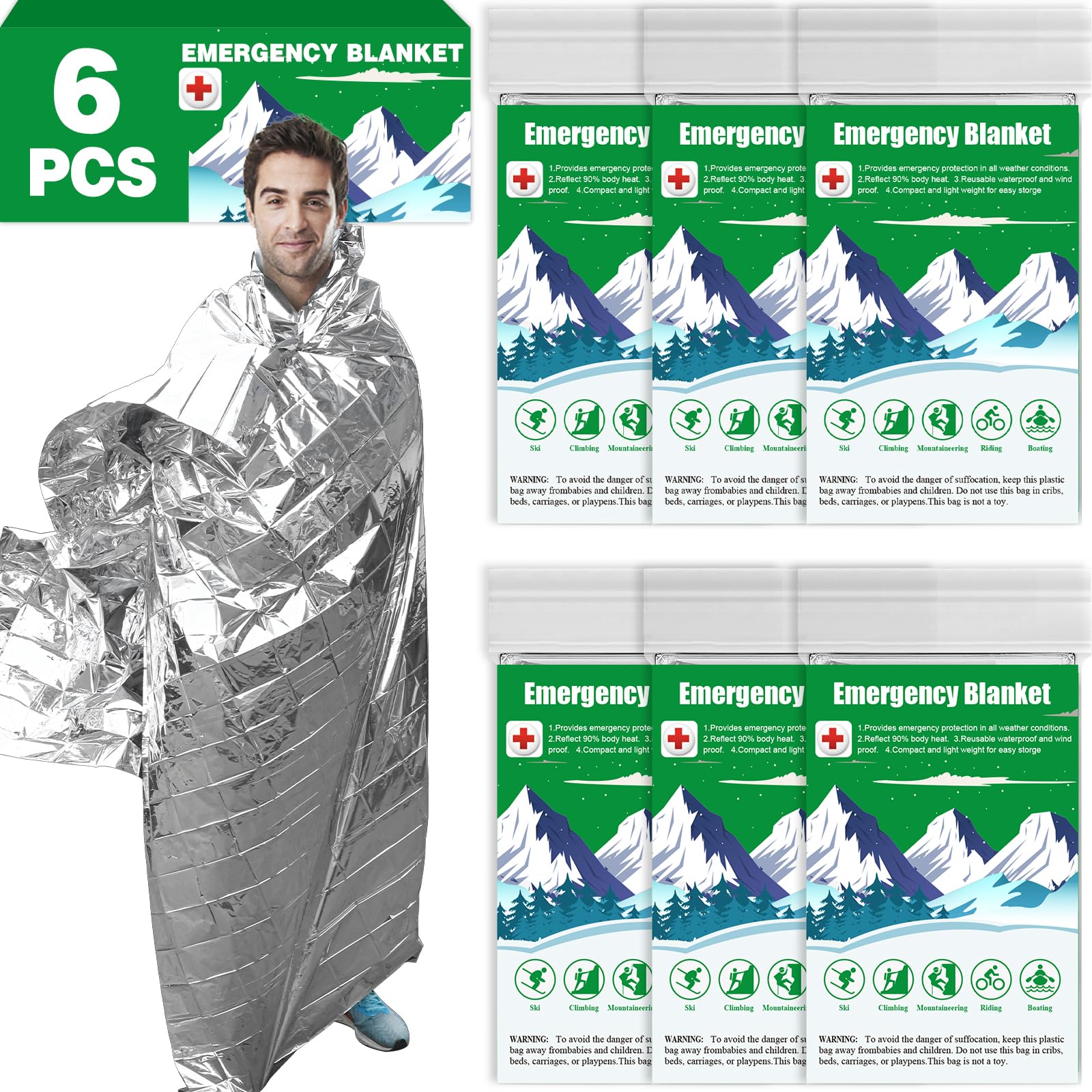 CXYARY 6 Pack Emergency Thermal Blanket
