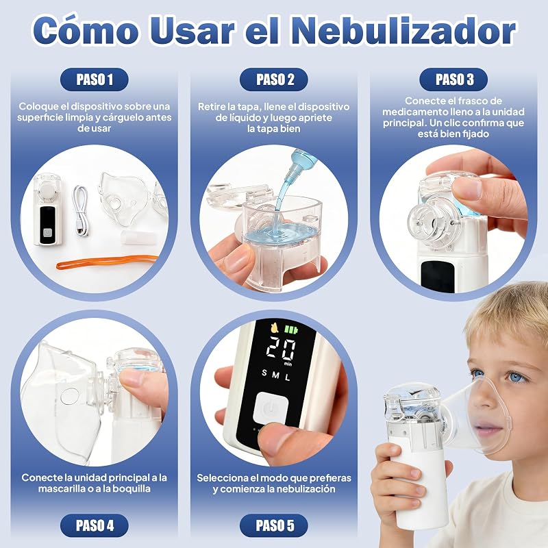 Nebulizador Portatil para Adultos y Niños Autolimpieza Pantalla LED — foto 5 de 7