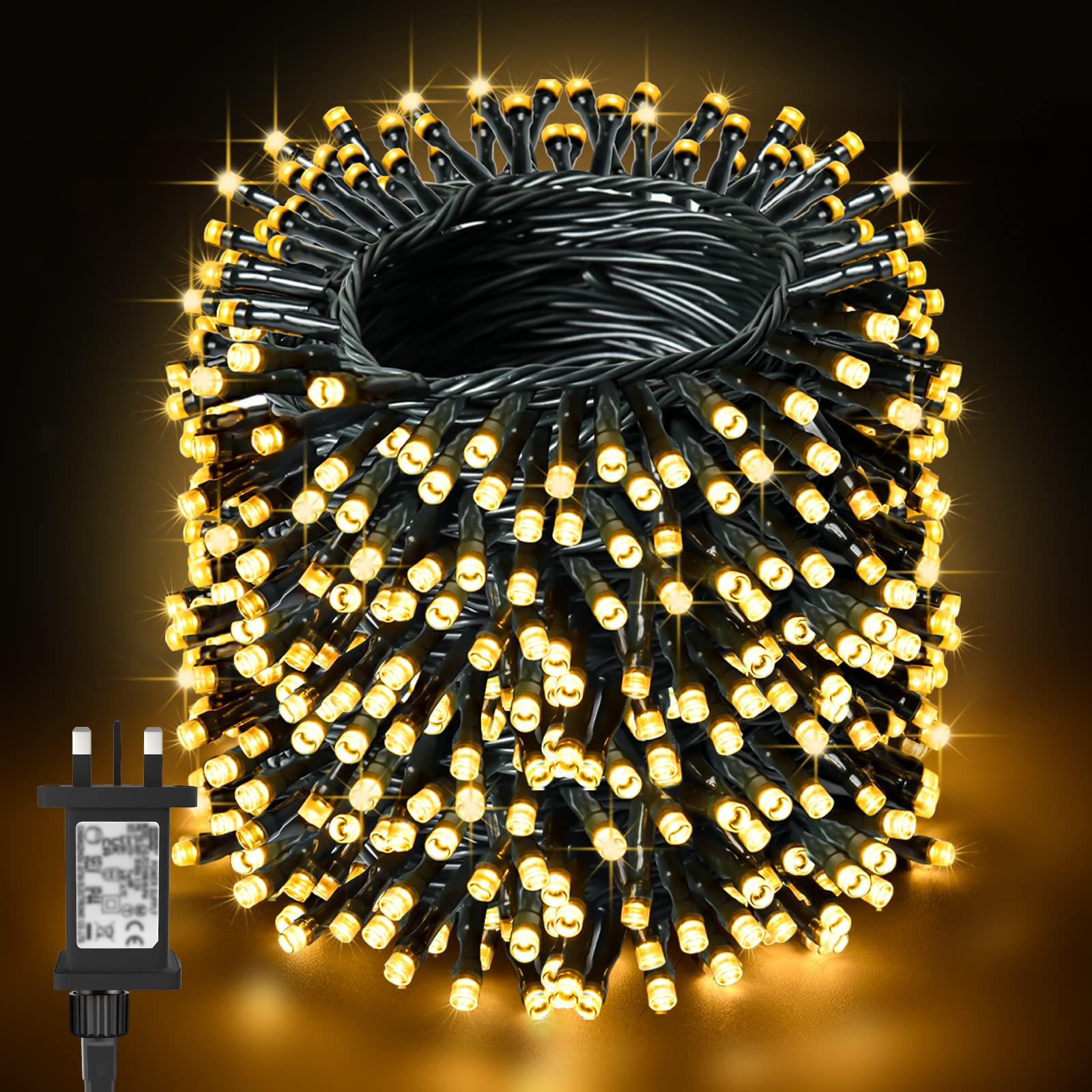 Christmas Lights Outdoor Decorations,BOLWEO 40M 400LED Mains Powered Christmas Tree Lights with Waterproof Timer Fairy String Lights Plug in for Indoor & Outdoor Xmas Bedroom Garden Wedding,Warm White