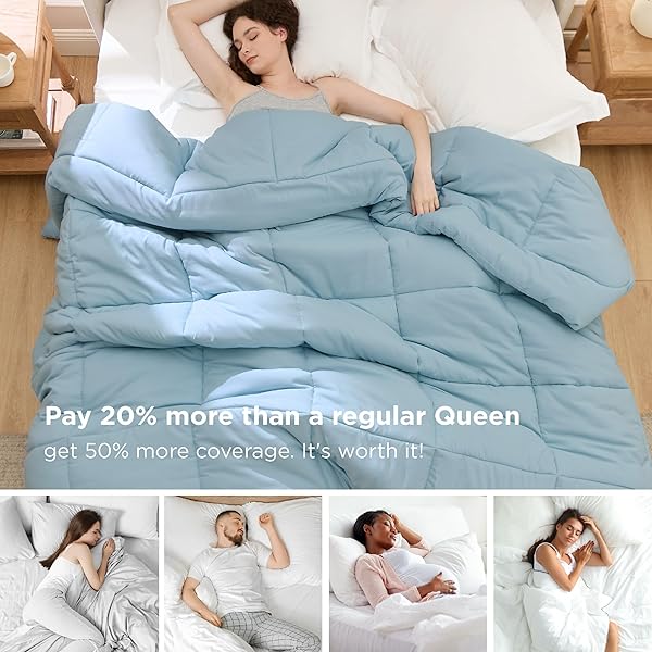 BEDSURE COMFORTER DUVET INSERT – QUILTED COMFORTERS OVERSIZE QUEEN, ALL SEASON DUVET, GENTLESOFT DOWN ALTERNATIVE BEDDING, WITH 8 TABS, GIFTS FOR WOMEN/MEN, LIGHT SPA BLUE, OVERSIZE QUEEN 98X98INCHES