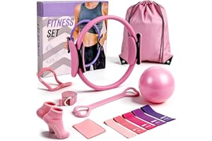 13Pcs Pilates Kit Equipment Home Workout Kit with 13" Ring, 10" Ball 5 Resistance Bands for Women Quick Toning & Strength Wor
