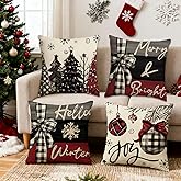 Xmas Trees Red Merry Christmas Pillow Covers 18 x 18 Inch,Set of 4 Decorative Pumpkin Orange Eucalyptus Designs for Seasonal Winter Decoration Couch Sofa Bedroom Living Room Decor