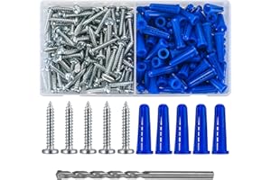 BAYIDUN 200 Pcs Conical Concrete Wall Anchors and Screws for Drywall, 10# Blue Conical Anchor and Self Tapping Screws, Includes 100 Pcs Drywall Anchors, 100 Pcs Pan Head Screws, 1 x Drill Bit (Blue.)