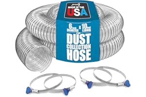 FULTON PVC Dust Collection Hose w/4 Thumbscrew Clamps, Puncture Resistant, Carbon Steel Wire, Clear Flexible PVC Dust Collector Hose, Proudly Made in USA (6" x 10')
