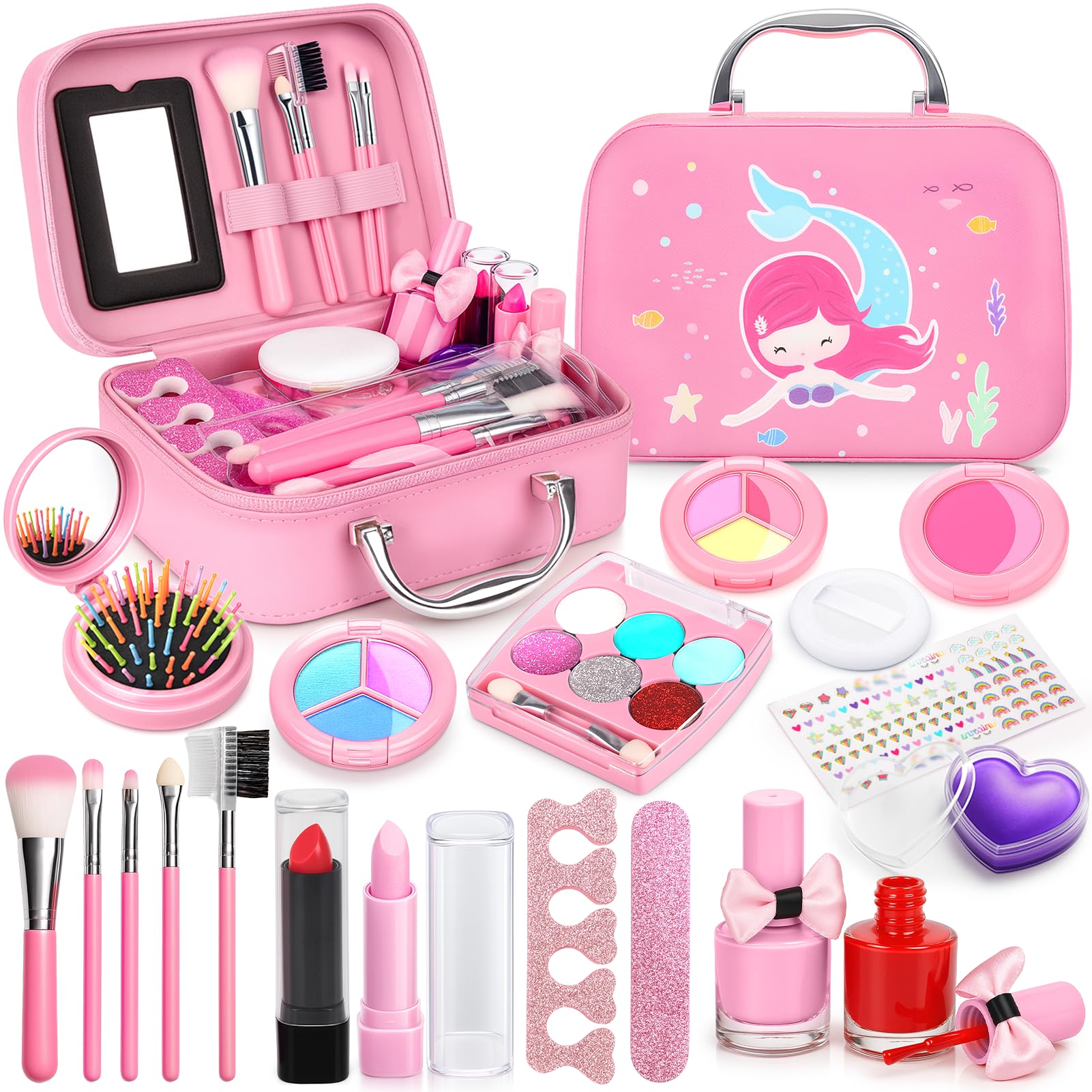 Dreamon Kids Makeup Sets for Girls Washable Children Play Make Up Toys Nail Varnish Kit Non Toxic with Suitcase Birthday Presents for Girls 3 4 5 6 7 8 9 10 11 12 Year Old