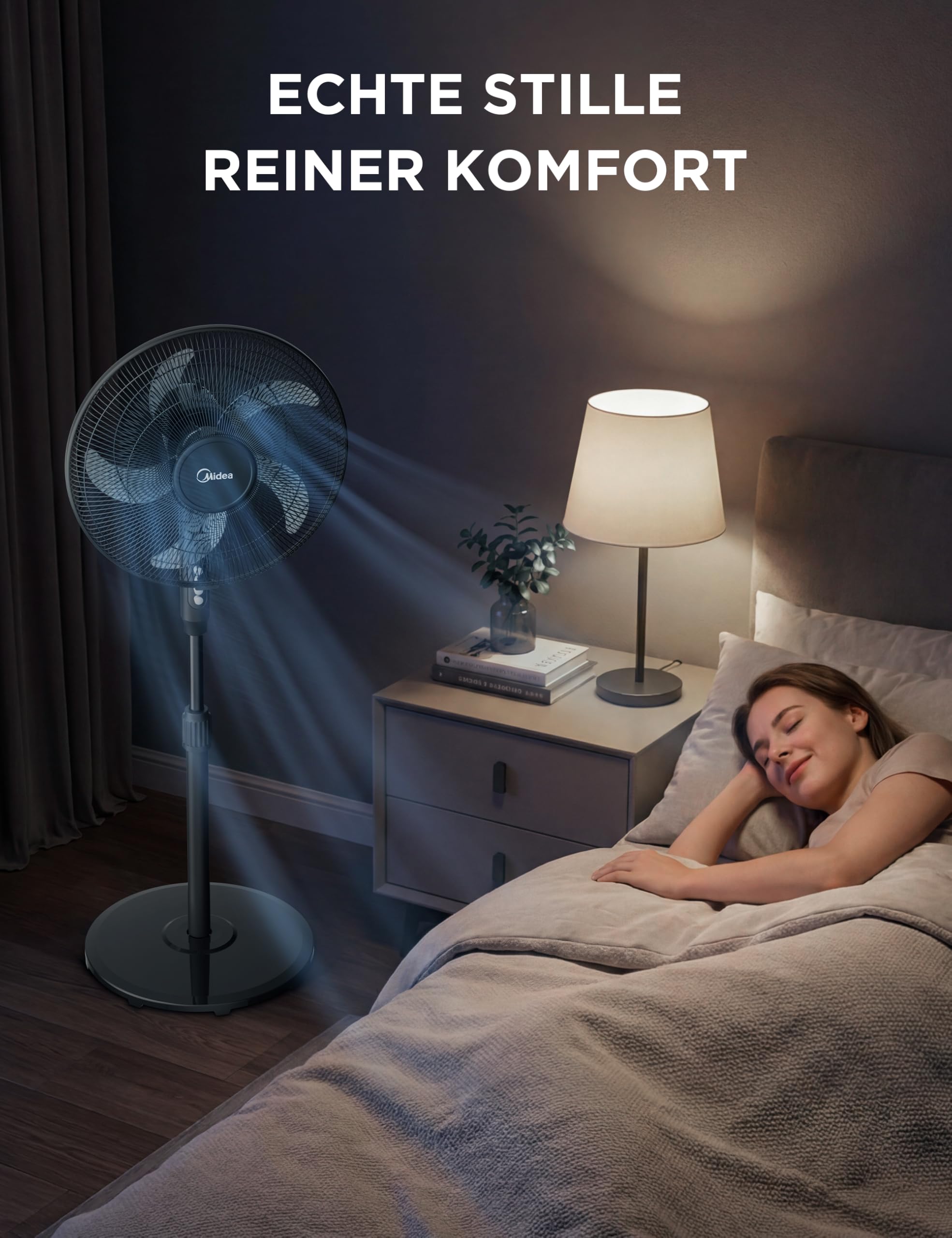 Midea Standventilator FS40-25JA mit Fernbedienung, 5 Flügel, 40W Energiesparend, Höhenverstellbar bis 122cm, Leise, Schwarz 8