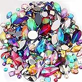 Mixed 1400pcs AB Colour Gems Jewels Flatback Rhinestones, Assorted Shapes Rhinestone for Crafts, Face Art Gem Jewel for Crafting, Acrylic Gemstones DIY Halloween Party Decorations (Muticolor AB)