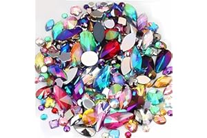 TKDUJH Mixed 1400pcs AB Colour Gems Jewels Flatback Rhinestones, Assorted Shapes Rhinestone for Crafts, Face Art Gem Jewel for Crafting, Acrylic Gemstones DIY Halloween Party Decorations (Muticolor AB)