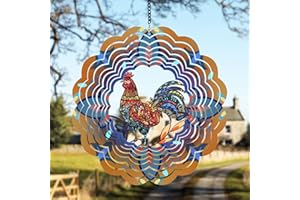 DKJOCKY Rooster Metal Wind Spinners - Chicken Gifts for Women Mom Men Dad Grandpa,Hanging Wind Spinner for Outdoor & Indoor Decorations, 12 inch for Ornament Gifts