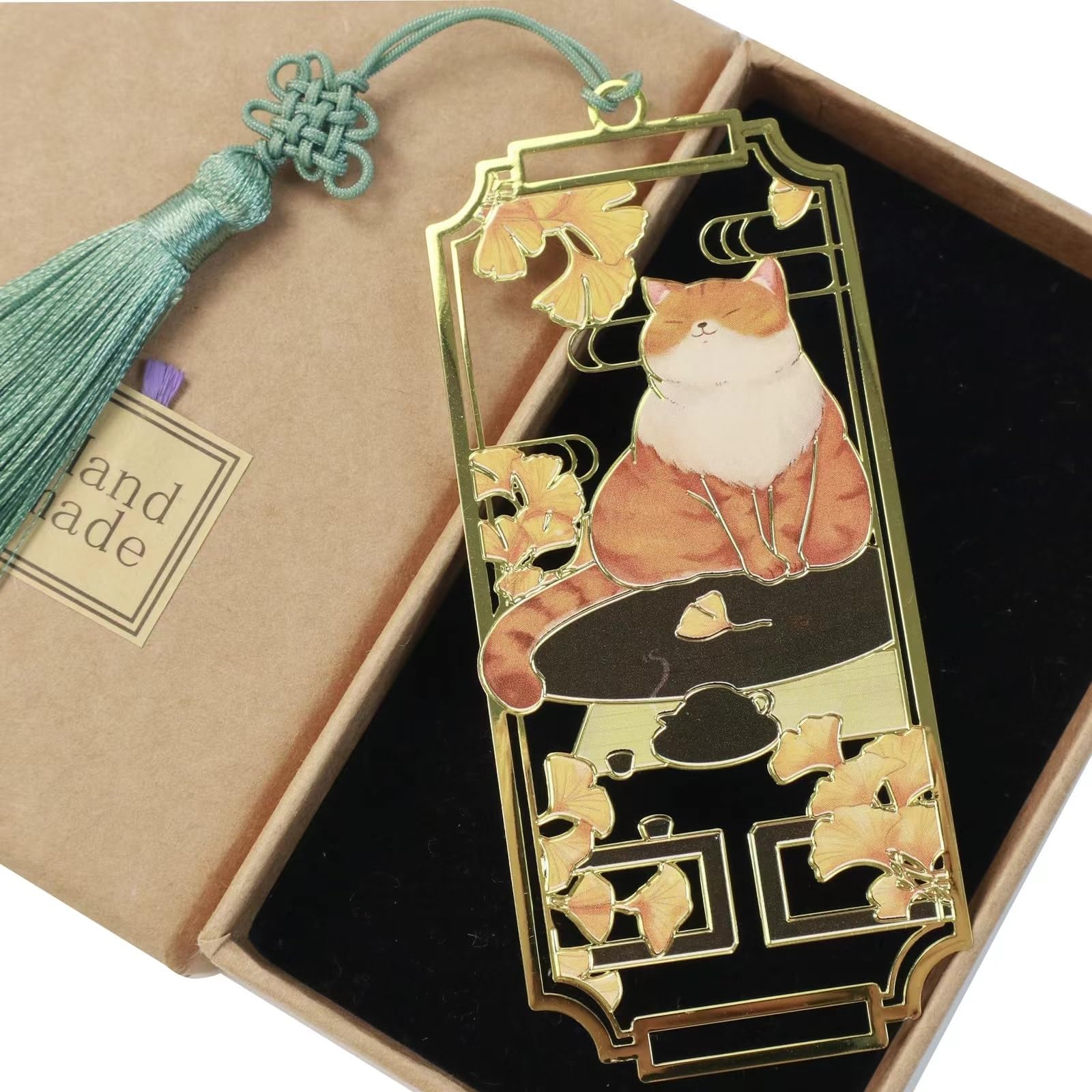 HeyMila Cute Metal Cat Bookmark with Gift Box - Ideal Gifts for Kids, Teachers, Students, Cat Lovers and Bookworms, orange