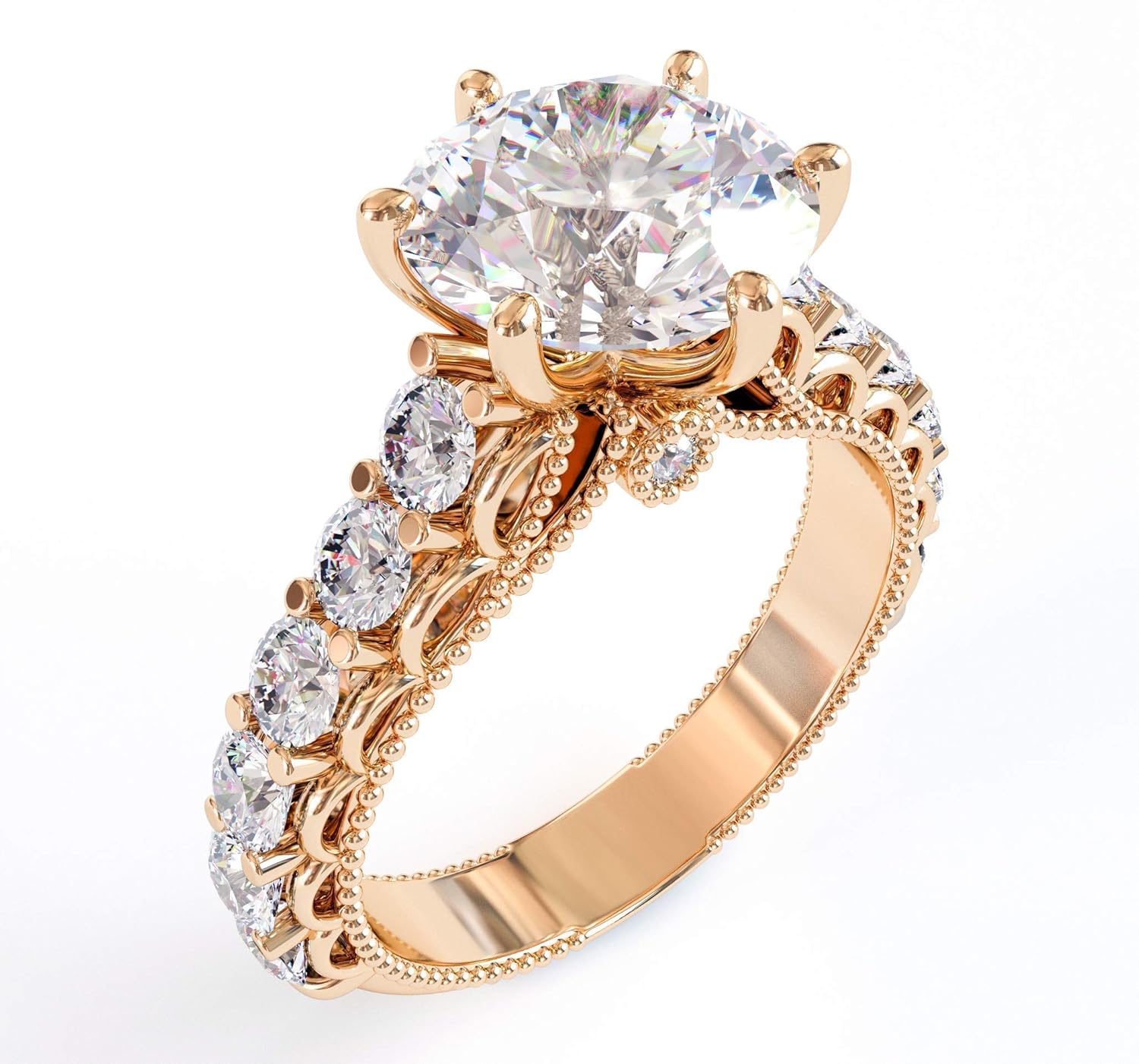 3.00 ct total 2.00 Carat Moissanite Engagement Ring with Diamonds in 18k Yellow Gold