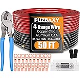 Fuzbaxy 4 Gauge Wire (25 Feet Black+25 Feet Red) Copper Clad Aluminum CCA/Primary Automotive Wire Power Ground,Battery Cable 