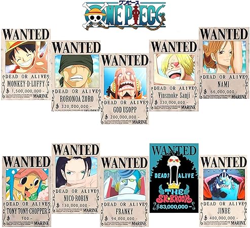 Amazon Com One Piece Pirates Wanted Posters New Edition Luffy 1 5 Billion Anime Poster Straw Hat Pirates Crew Luffy Chopper Zoro Nami Usopp Sanji Jinbe Franky Brook Robin 10 Pcs Posters Prints